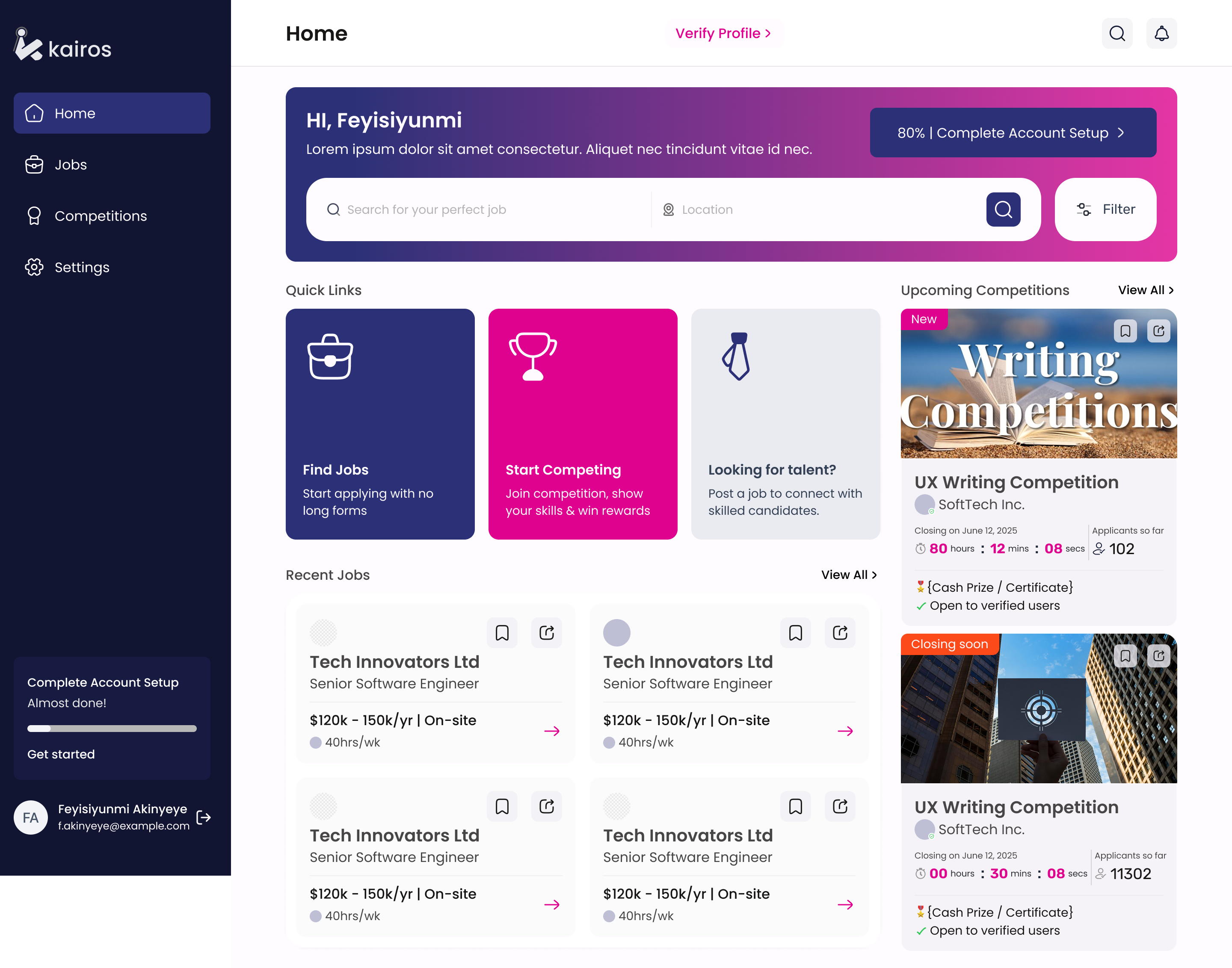 Kairos Dashboard - Your command center for talent management